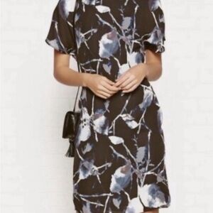 Reiss Becca Printed Drape Gray Floral Cocktail Casual Work Dress US 10